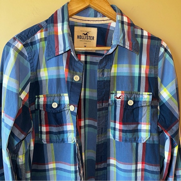 Y2K Hollister Men's Multicolor Plaid Button-Down Shirt Medium 100% Cotton READ - Picture 7 of 13